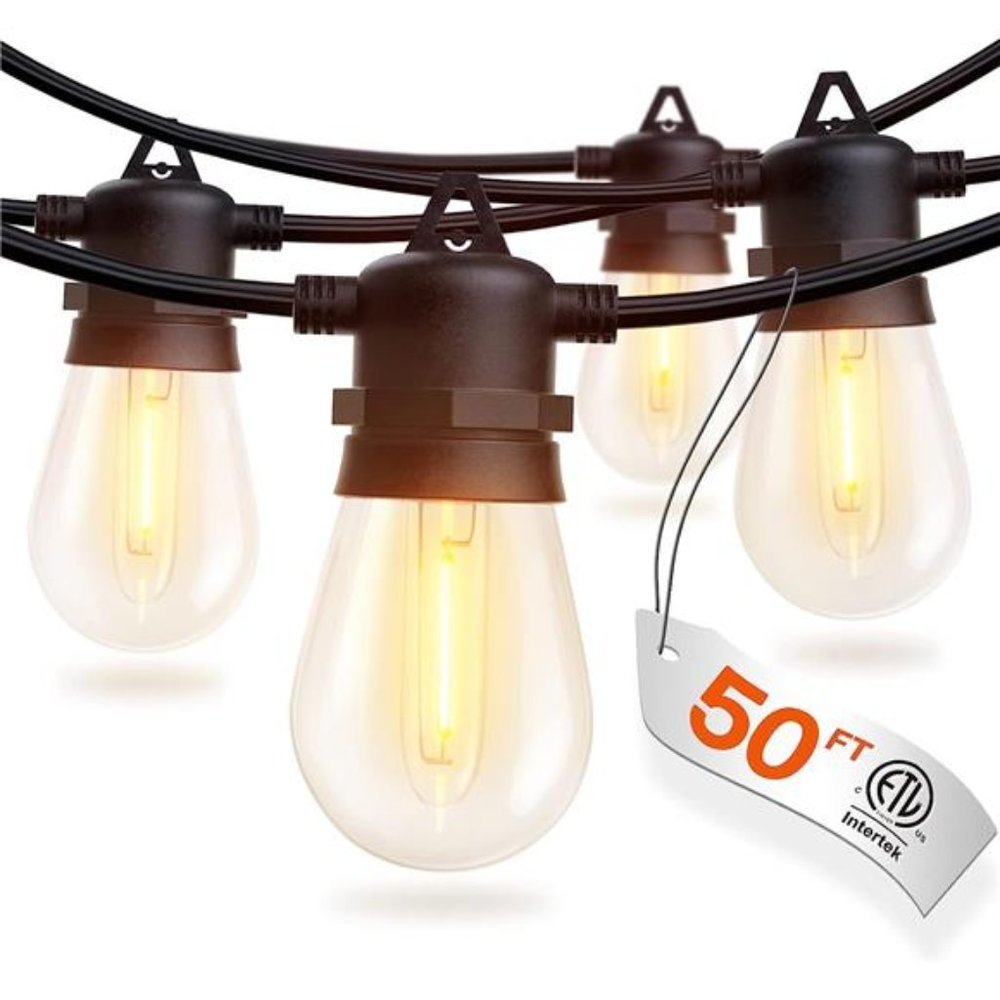 50FT LED Outdoor String Lights with Edison Shatterproof Bulbs, Heavy-Duty